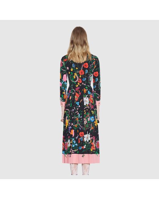 Gucci Flora Snake Print Silk Dress | Lyst